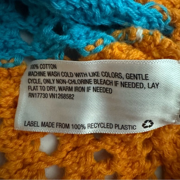 NWOT Wild Fable open crochet neon square neck pullover sweater, flared sleeves - Picture 5 of 5